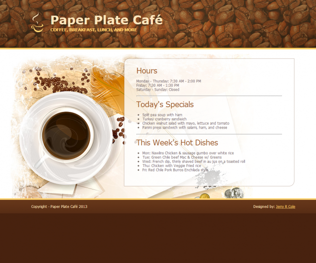 Paper Plate Café - Photo of Home Page