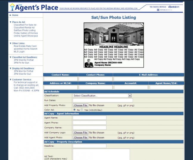 Agent's Place - Photo of Place an Ad Page