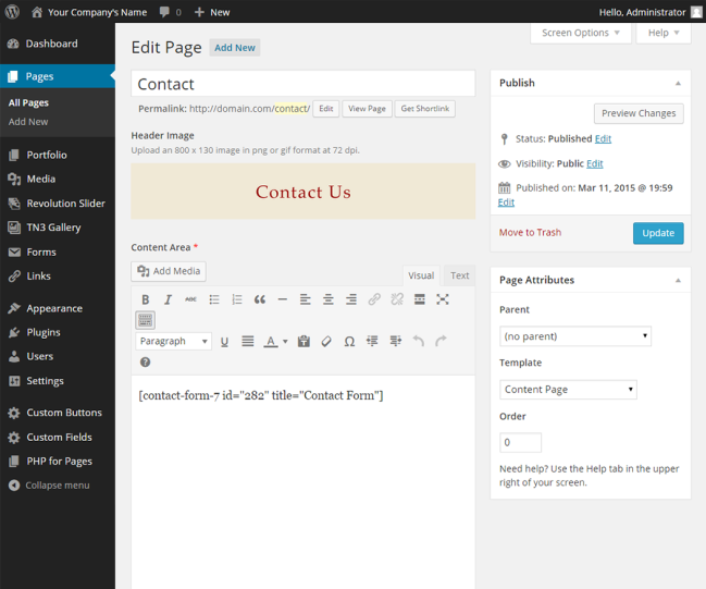 Photo of Edit Page Screen in WordPress